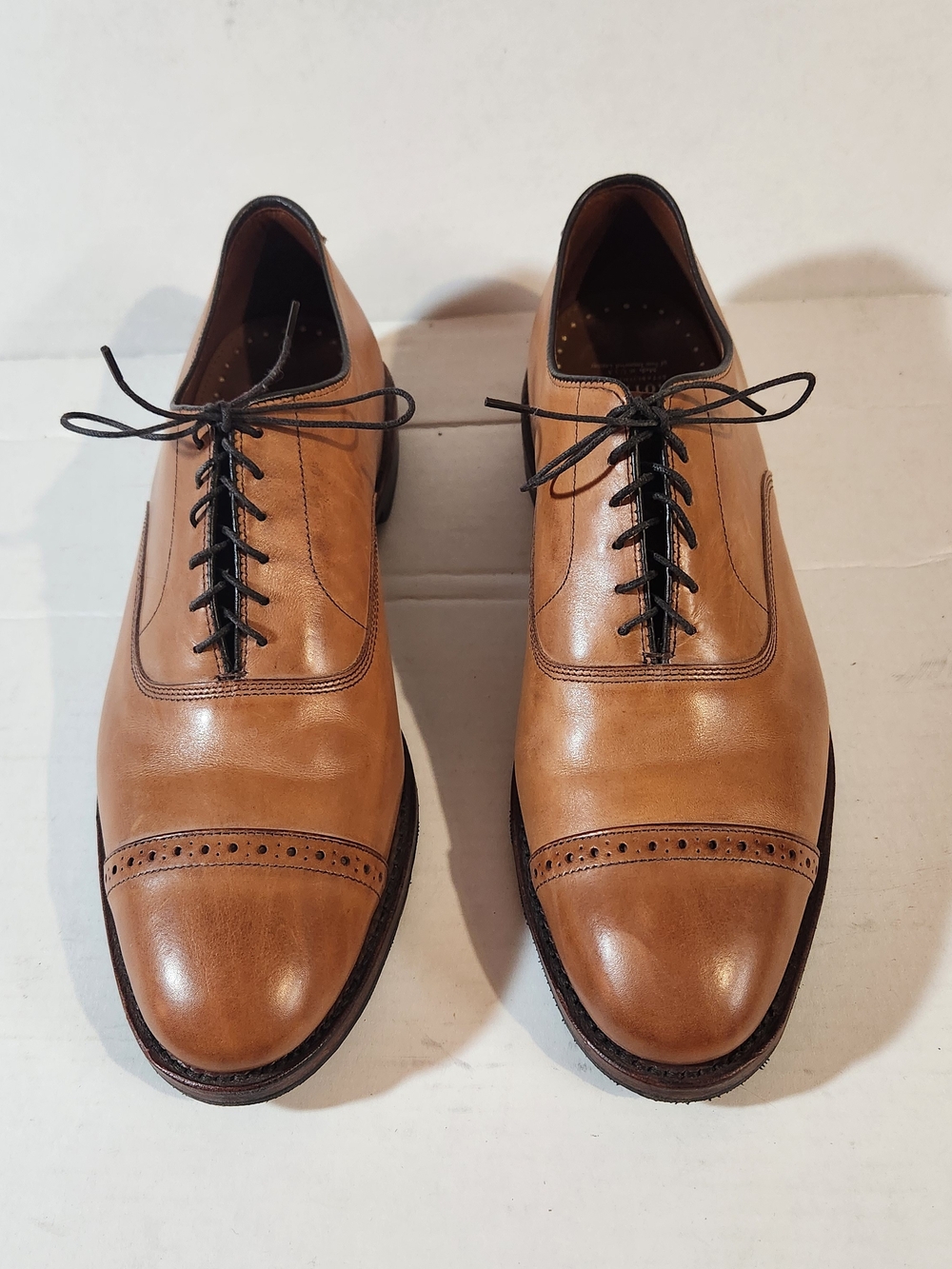 Brooks Brothers Tan Leather Cap-Toe Oxfords with Black Laces